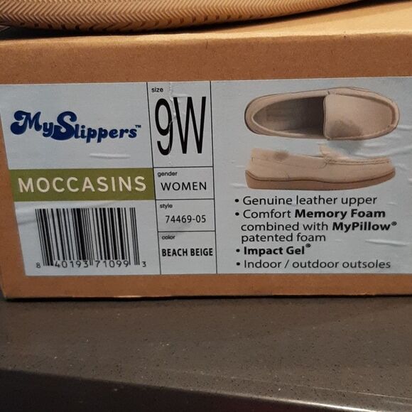 My Slippers Leather Beige Memory Foam Moccasins - Picture 2 of 9